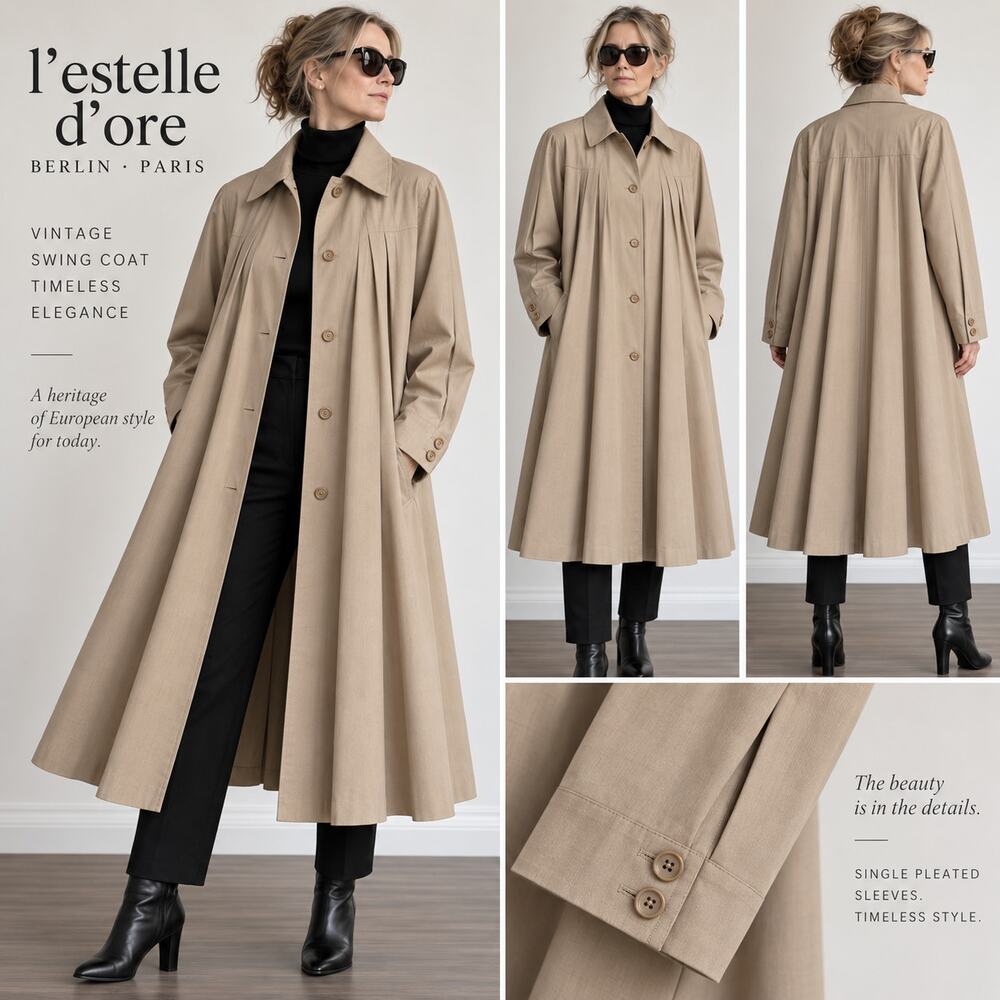 Vintage L’Estelle d’Ore Berlin Paris Pleated Swing Coat Size 42